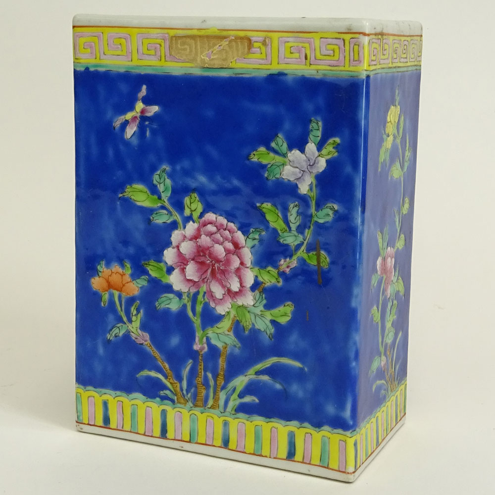 Vintage Chinese Export Famille Rose Porcelain Rectangular Vase.