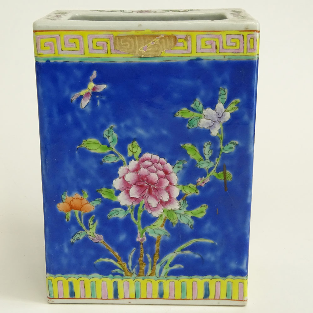 Vintage Chinese Export Famille Rose Porcelain Rectangular Vase.