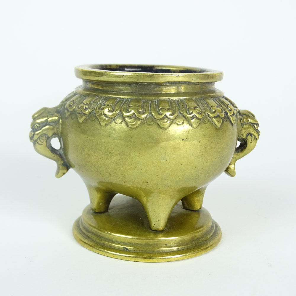 Vintage Chinese Bronze Small Censer. Figural handles.
