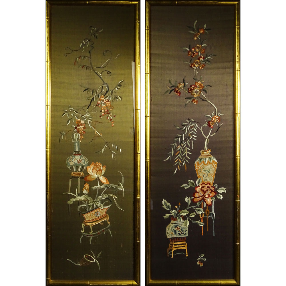 Mid Century Chinese Decorative Embroidered Panels.