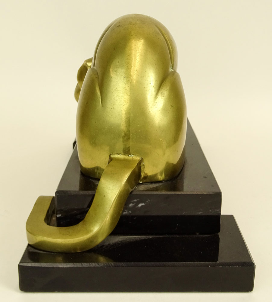 Art Deco Style Bronze Panther Mounted On Stepped Marble Base.