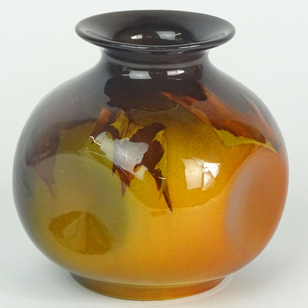 1900 Rookwood Pinched Vase With Leaf Motif and High Gloss Glaze.
