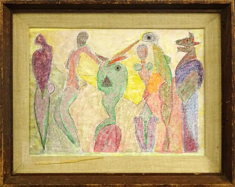 Attributed to: Paul Klee, Swiss (1879-1940) Oil on board "Figural Abstract" 