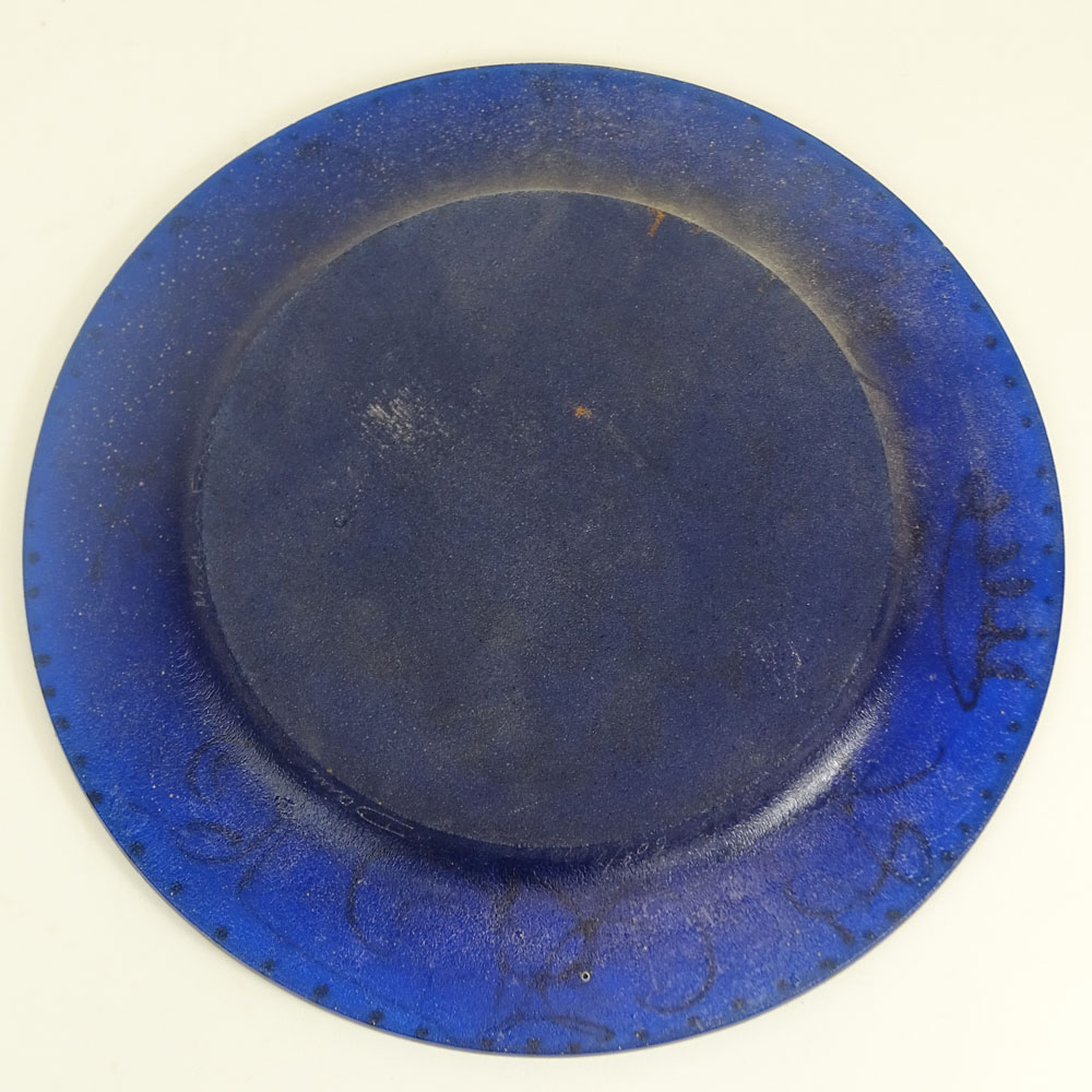 Salvador Dali Daum Glass Plate. 20th century plate-de-verre blue plate with gold decoration.