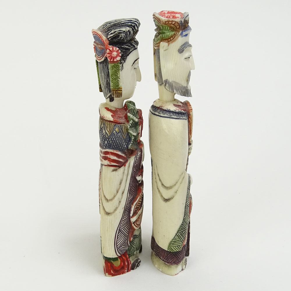 Two Carved Ivory Figural Snuff Bottles. "Emperor and Empress". 