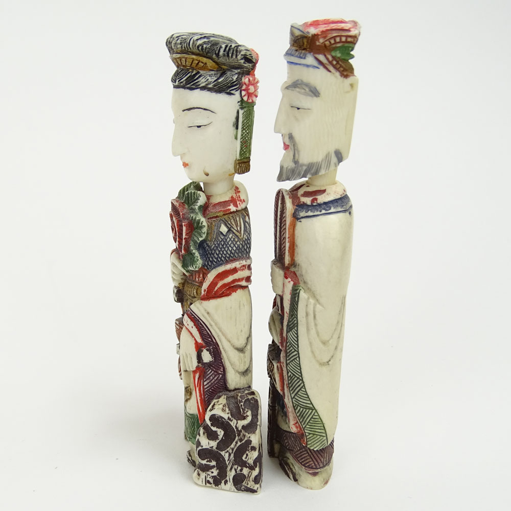 Two Carved Ivory Figural Snuff Bottles. "Emperor and Empress". 