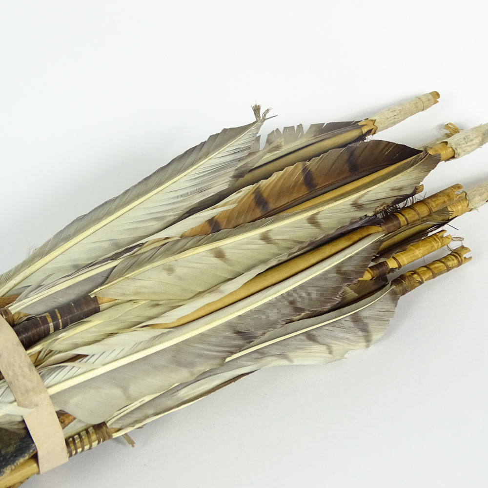 Collection of Early 20th Century Luzon, Philippines Ifago Tribe Bamboo and Metal Arrows and Two Ceremonial Painted Wood Spears.