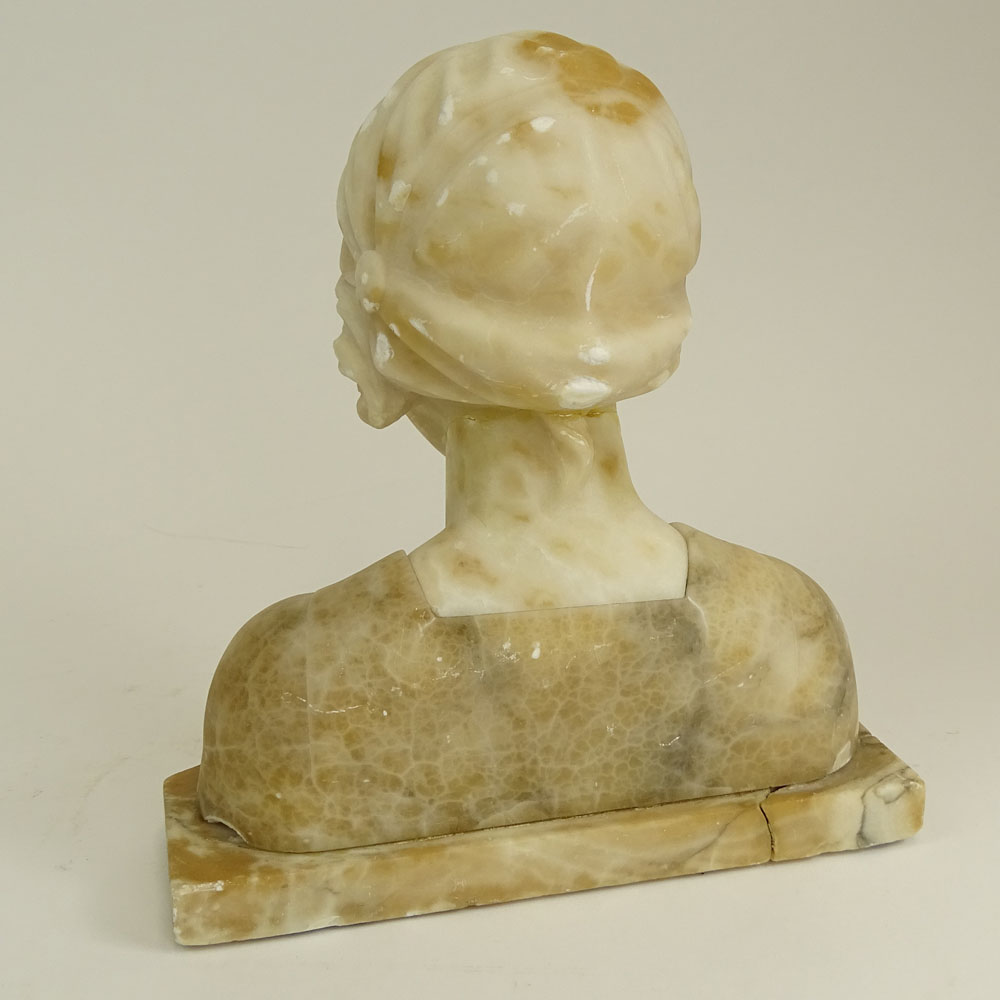 Early 20th Century Probably Italian Carved Alabaster Sculpture, Bust of a Girl. 