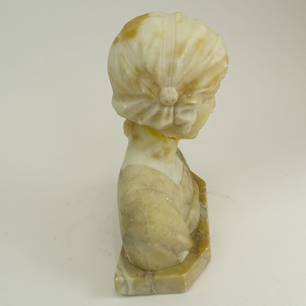 Early 20th Century Probably Italian Carved Alabaster Sculpture, Bust of a Girl. 