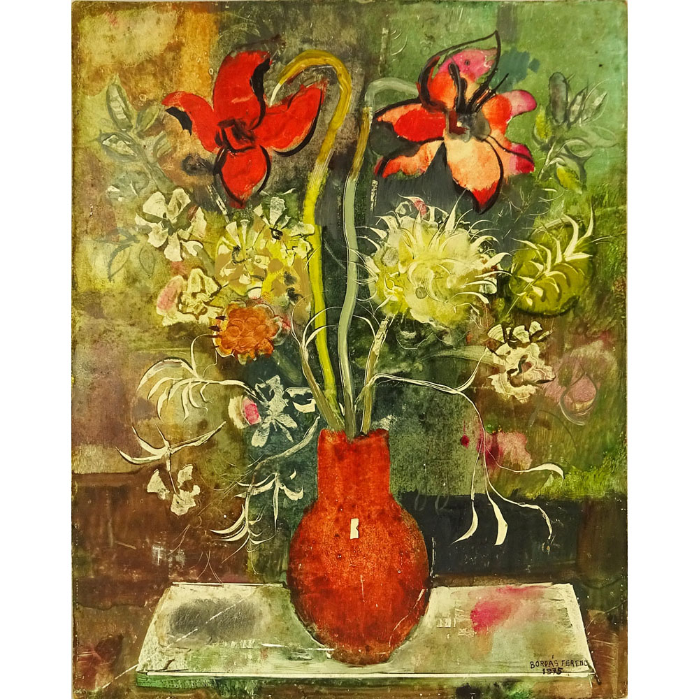 Ferenc Bordas, Hungarian (1911-1982) Oil on Masonite, Still life with Flowers. 