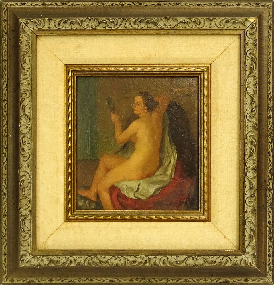 20th Century Oil on Panel, Nude. Signed (illegibly) lower right. 