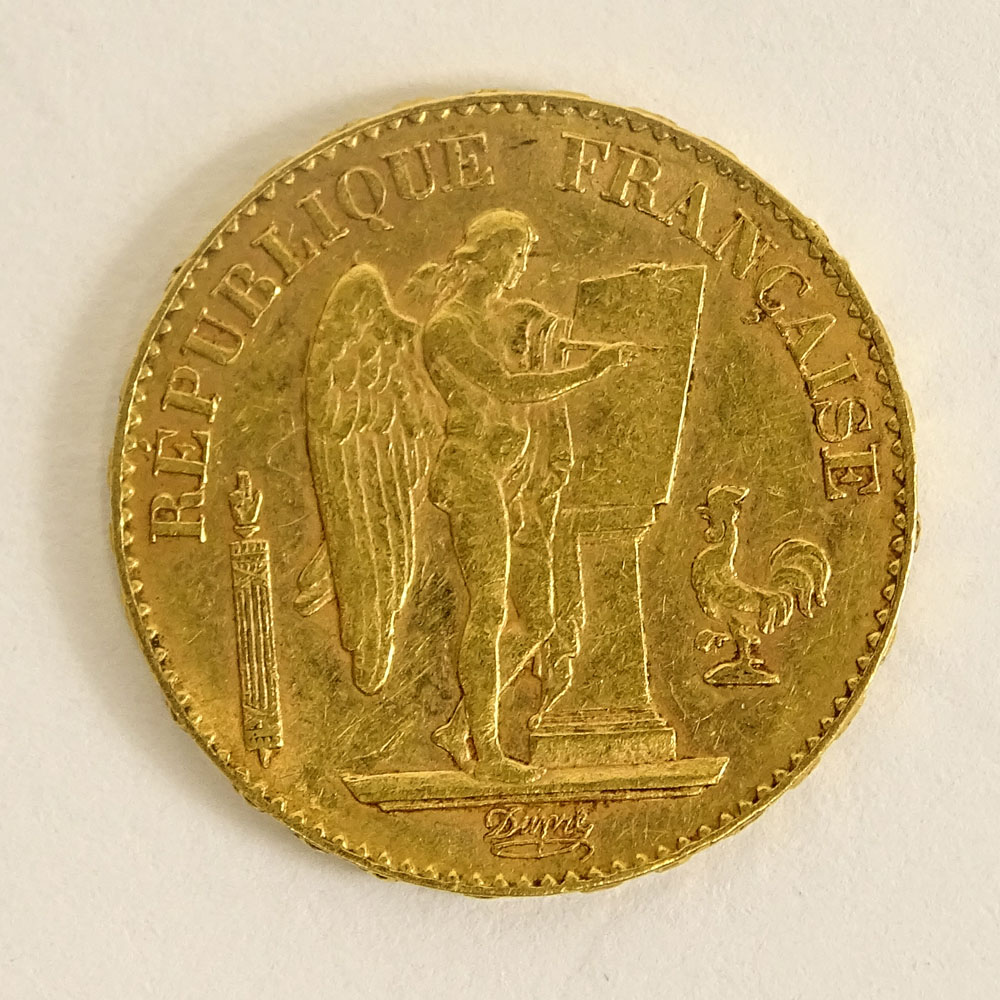 1898 French 20 Francs Gold Coin.