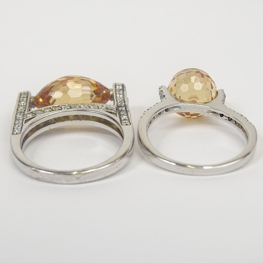 Two Lady's Sterling Silver, Briolette Cut Topaz and CZ Rings. 