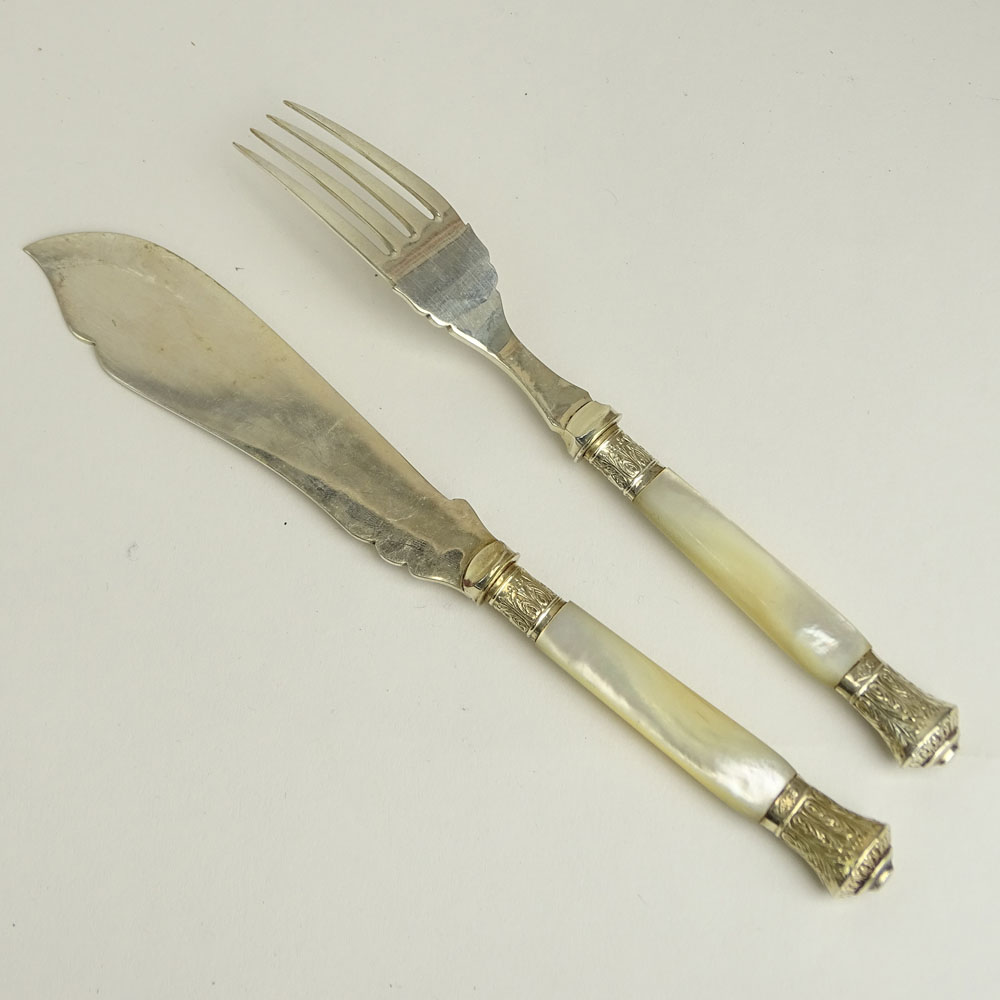 Fine Quality English Silver Plate and Mother of Pearl Fish Service