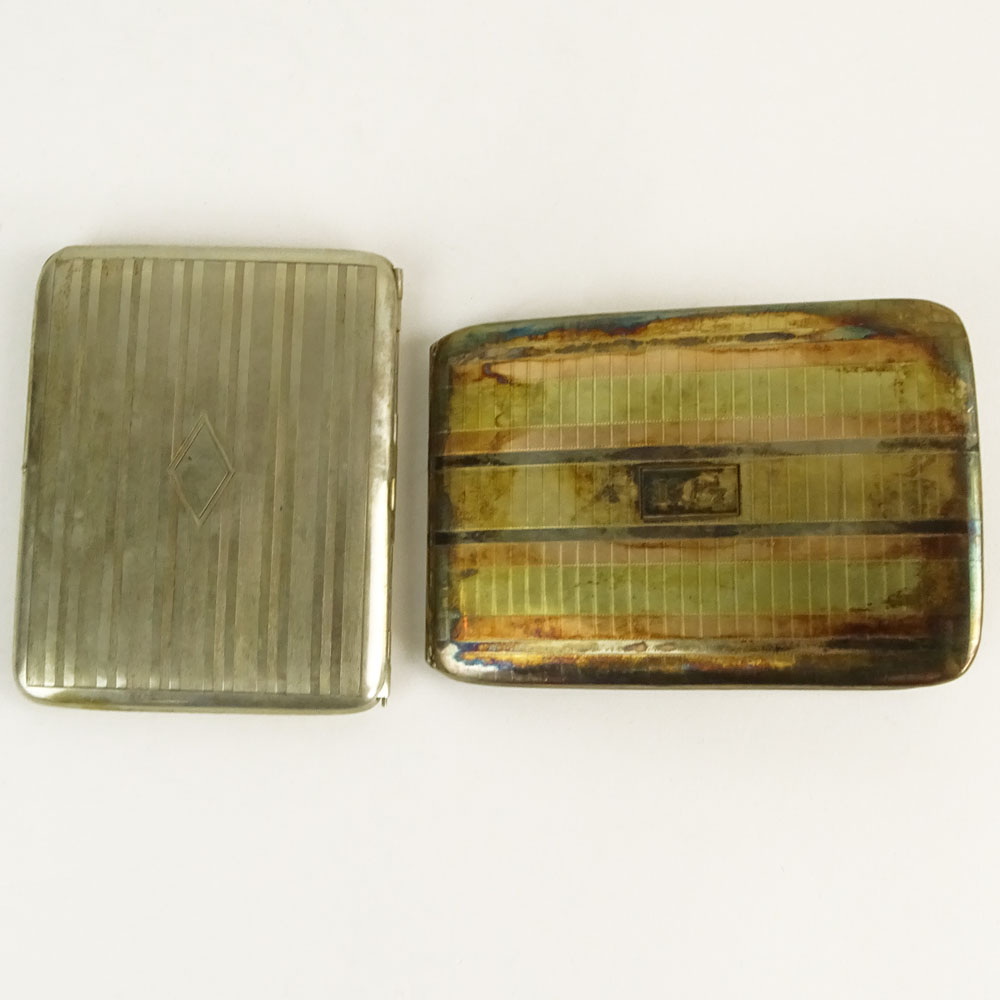 Lot of Two (2) Vintage Silver Cigarette Cases. One Sterling and 14 K