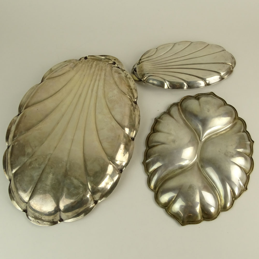 Collection of Three (4) Sterling Silver Leaf Shaped Serving Trays.