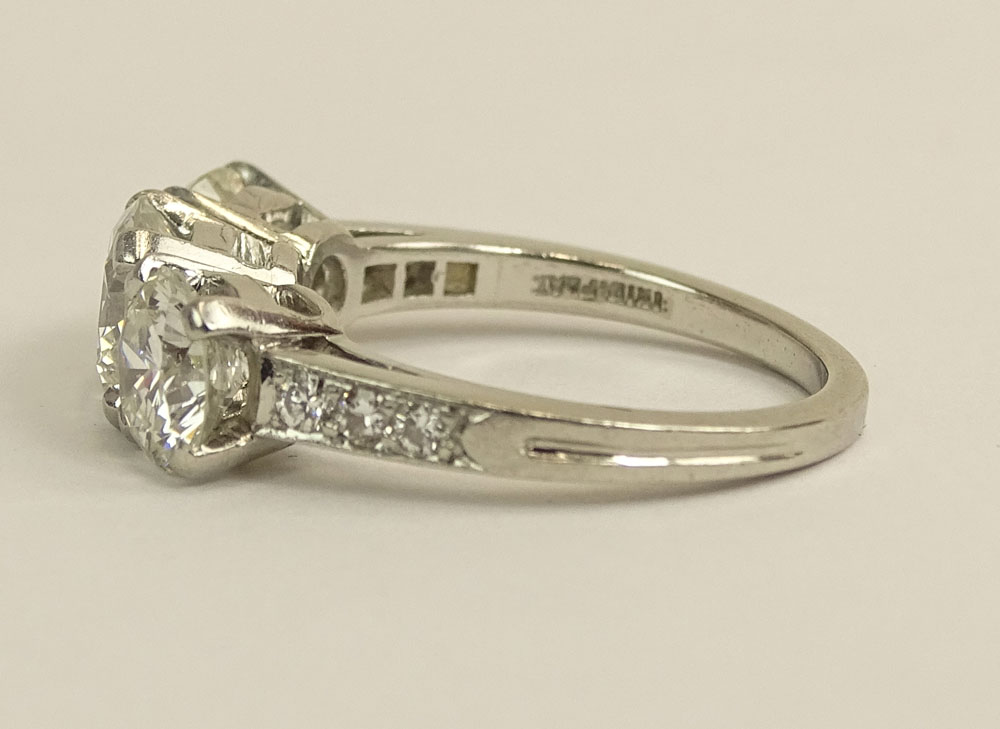 Tiffany & Co Three (3) Stone Diamond and Platinum Ring.