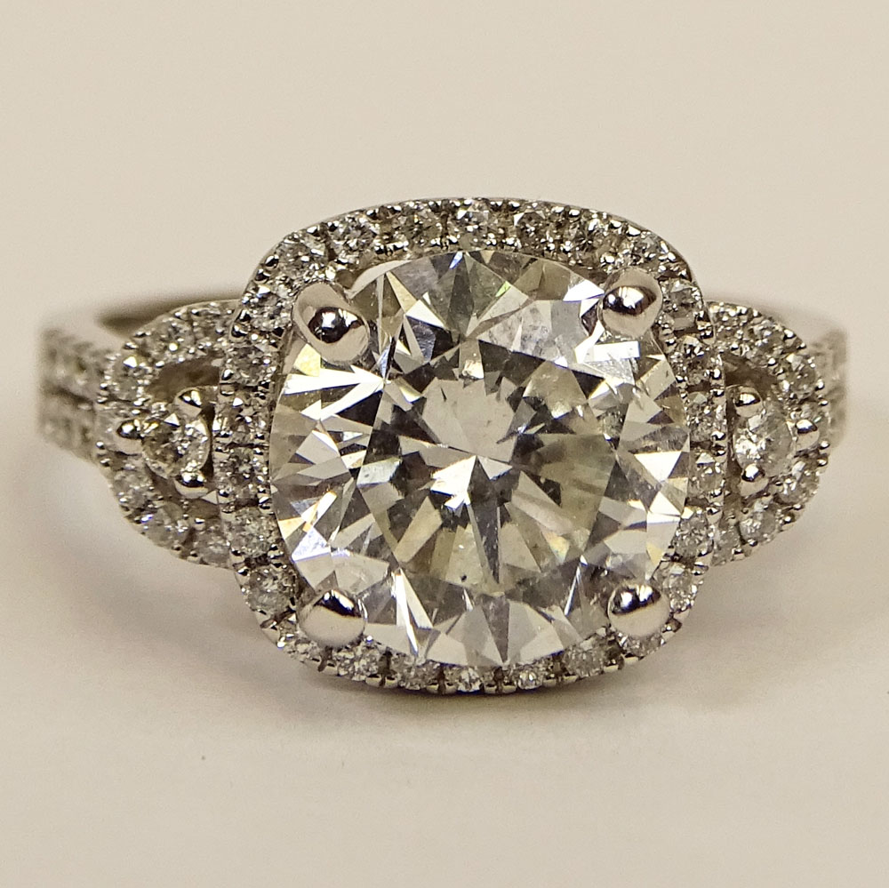 EGL Certified 3.03 Carat Round Brilliant Cut Diamond and 14 Karat White Gold Engagement Ring