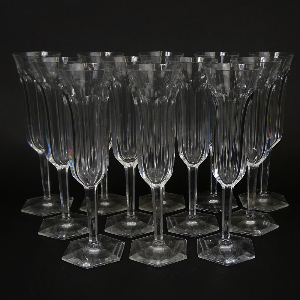 Twelve (12) Baccarat Malmaison Crystal Champagne Flutes.
