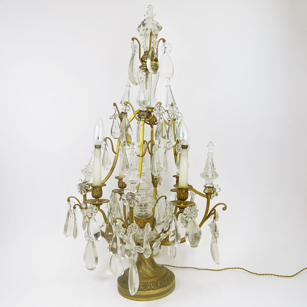 Impressive 19th Century Baccarat Crystal and Bronze Girondal. Five lights.