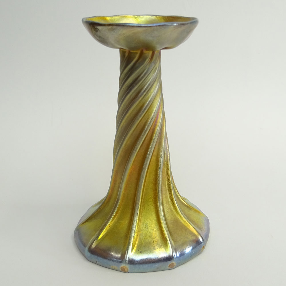 Tiffany Gold Favrile Iridescent Candlestick.