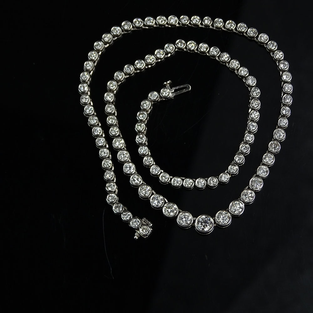 Lady's Approx. 14.0 Carat Round Brilliant Cut Diamond and 18 Karat White Gold Tennis Necklace