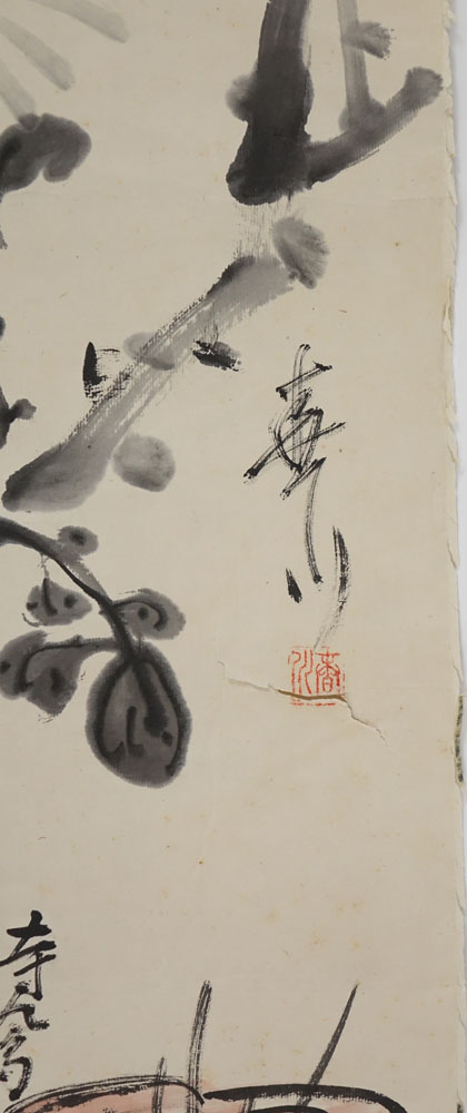 Antique Chinese Watercolor on Rice Paper Laid On Paper. Flower decoration.