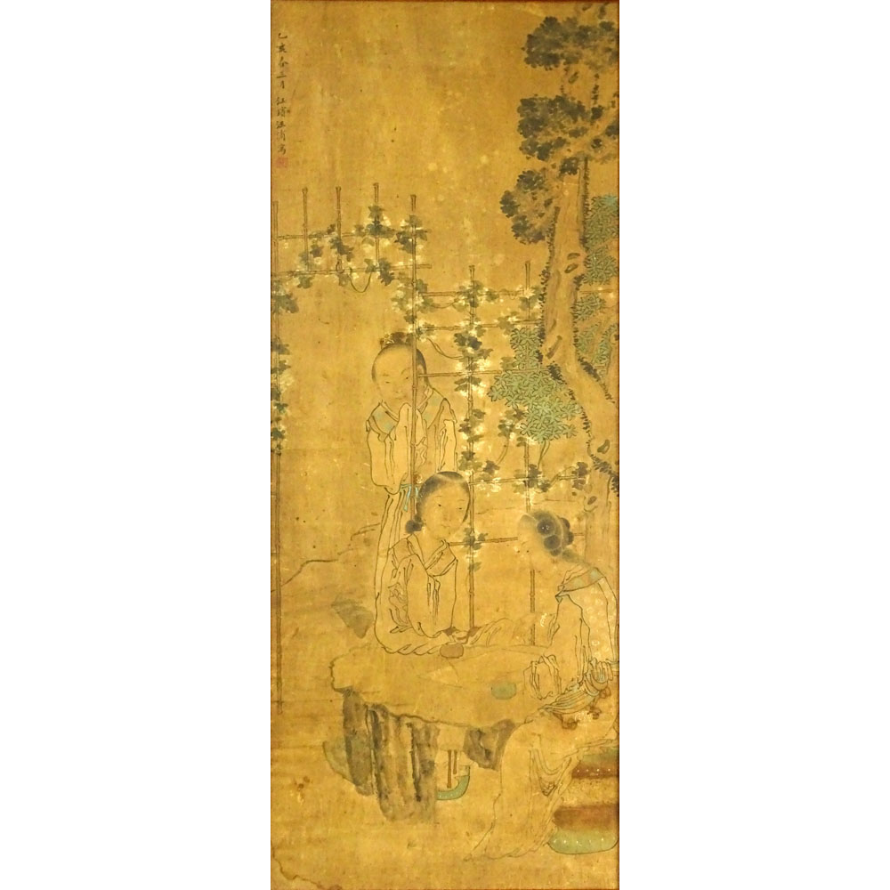 Antique Chinese Water Color On Paper Panel.