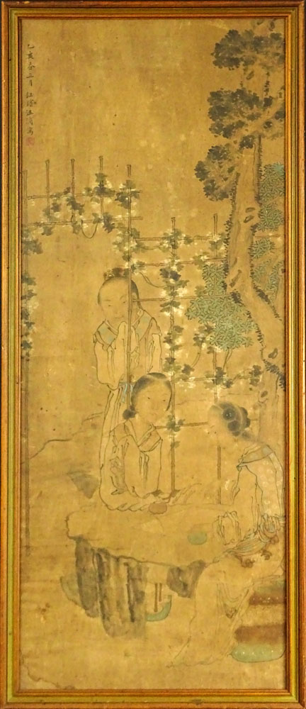 Antique Chinese Water Color On Paper Panel.