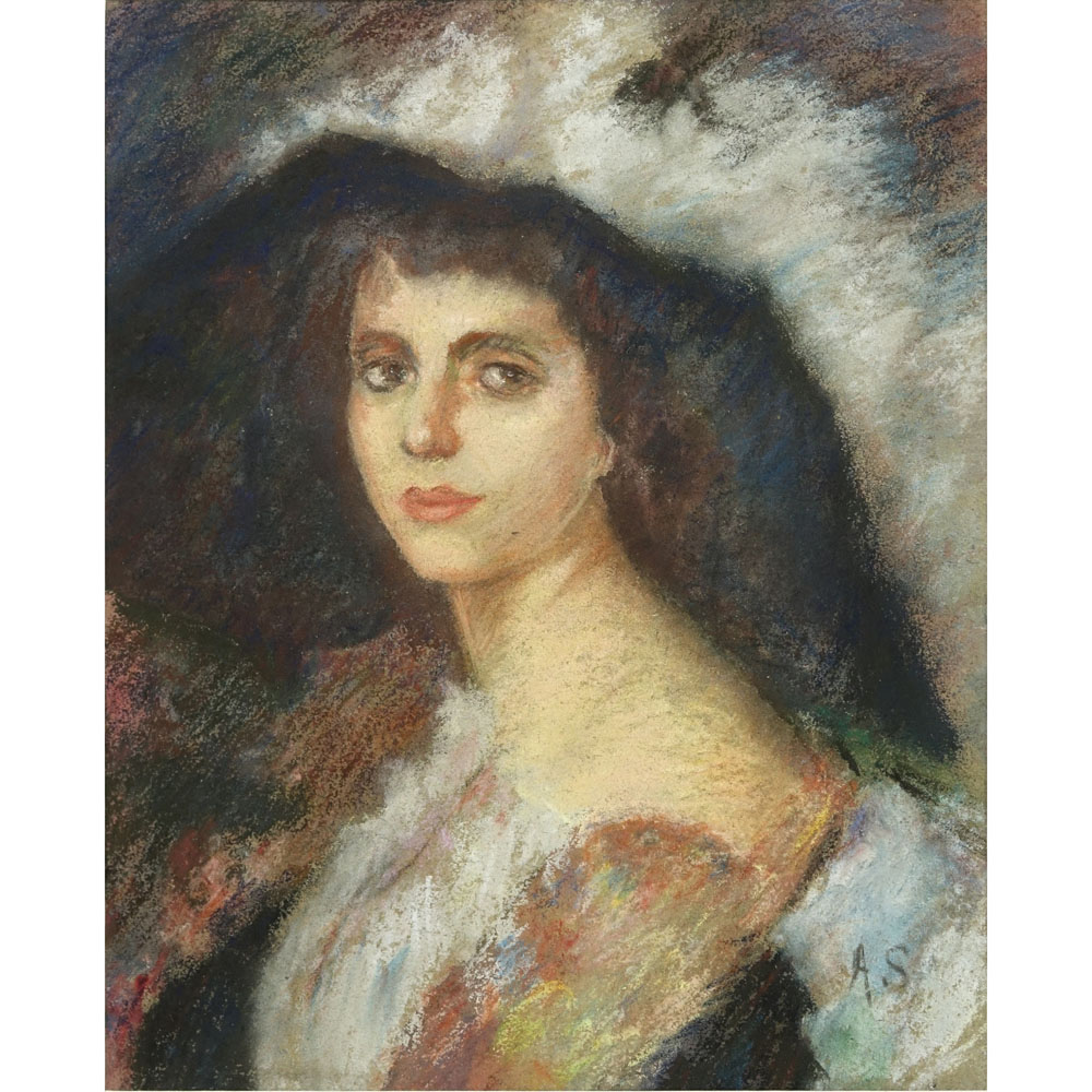 Attributed to: Attilio Simonetti, Italian (1843-1925) Pastel on paper "Portrait Of A Woman Wearing a Hat".
