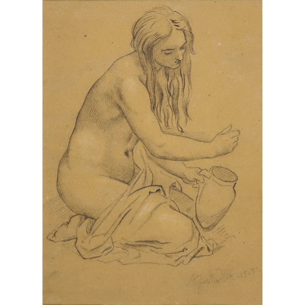 Moritz Muller the Younger, German (1868-19340 Pencil drawing on paper "Female Nude" 