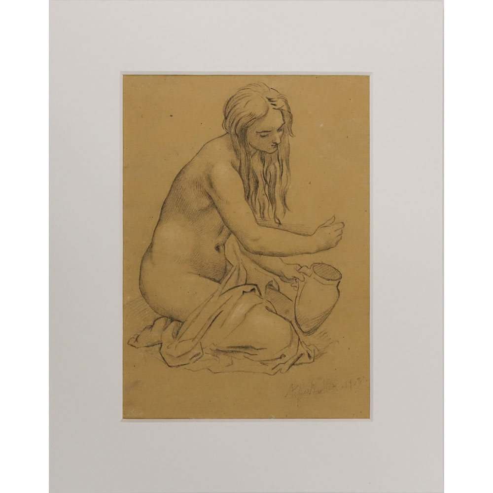 Moritz Muller the Younger, German (1868-19340 Pencil drawing on paper "Female Nude" 