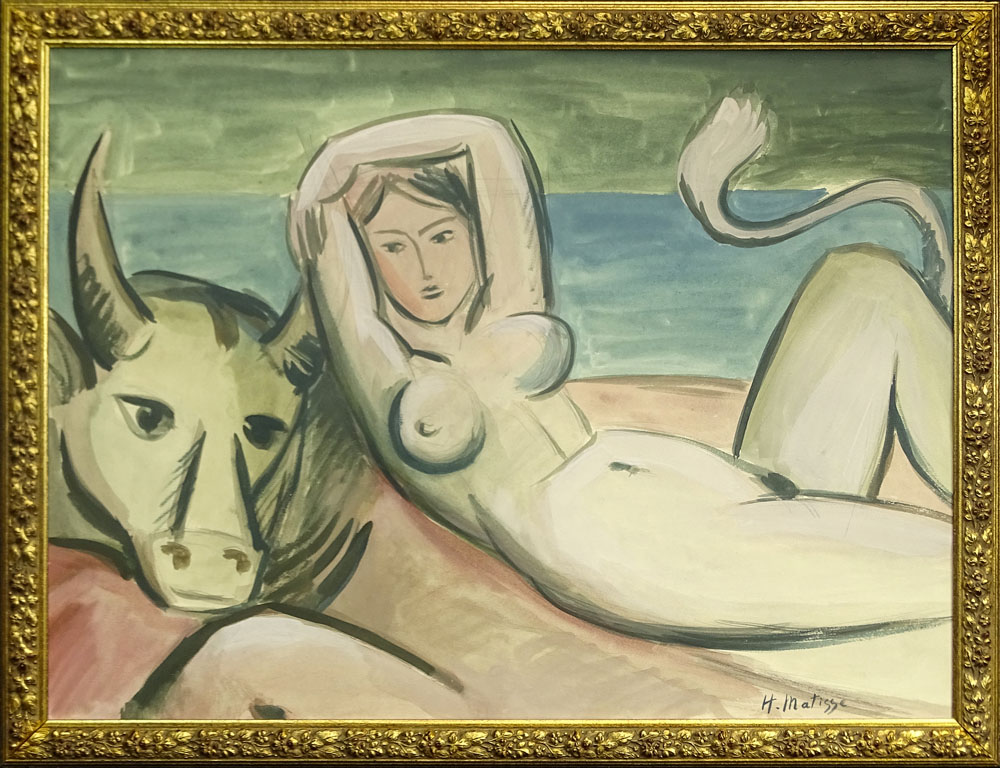 after: Henri Matisse, French  (1869-1954) Watercolor and Gouache on Paper, "The Abduction of Europa". 
