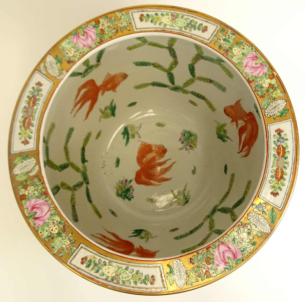 Mid Century Chinese Hand Painted Famille Rose Goldfish Bowl, Jardini