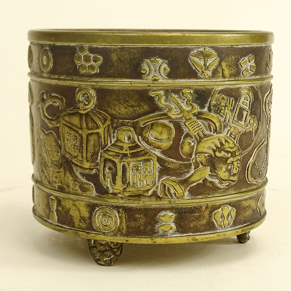 Attributed to: Hu Wen Ming Workshop. A Chinese  Inscribed Gilt-Relief Bronze Incense Burner.