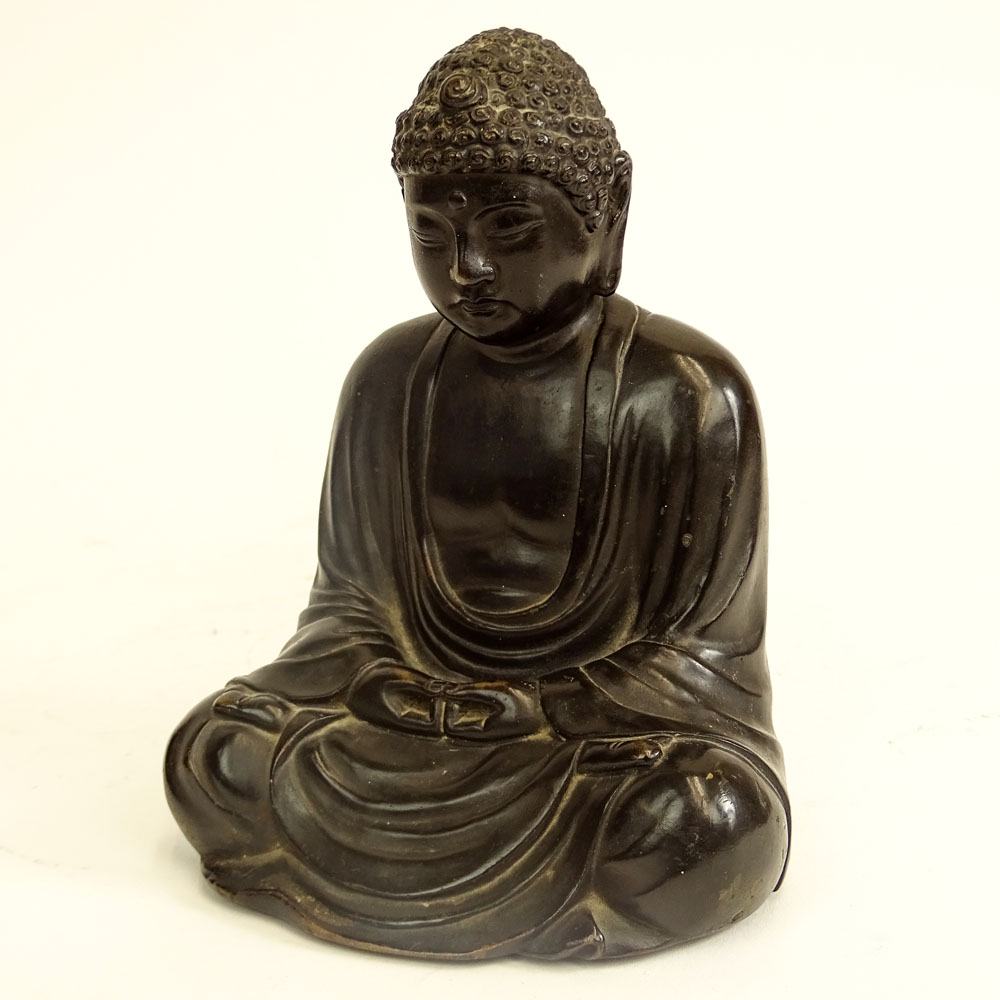 Antique Chinese Bronze Buddha Figure. Dark brown patina.