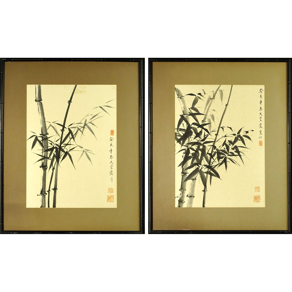 Two (2) Mid 20th Century Chinese Ink and Wash on Paper, Bamboo. 