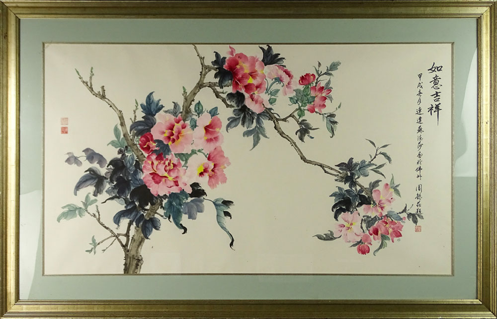20th Century Chinese Ink and Color Wash on Paper, Blossoms. 