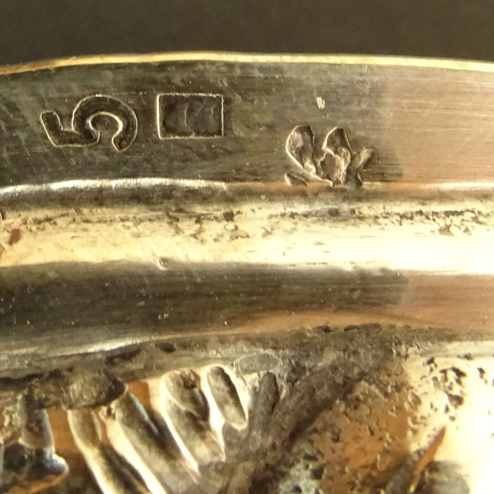 Antique Continental 800 Silver Tray. Shell Motif Rim. Partial Hallmark, 5, Makers Mark. 