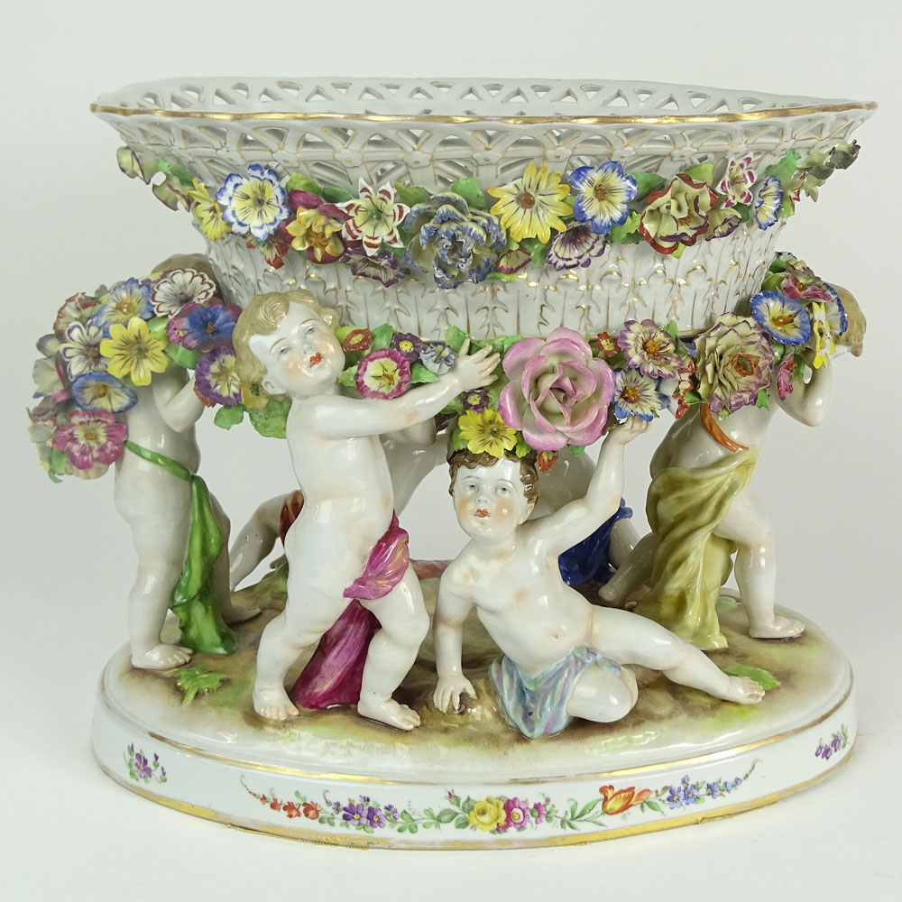 20th Century Dresden Porcelain Figural Two-Piece Centerpiece.