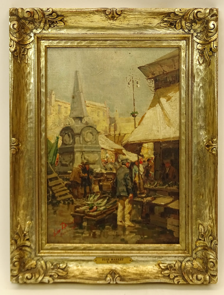 Early 20th Century Italian School Oil on panel "The Fish Market Naples 1906" 
