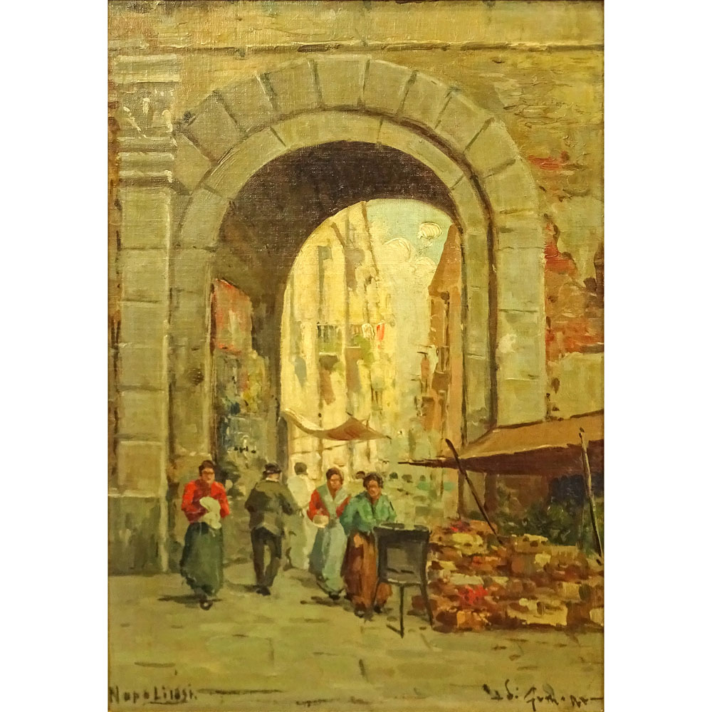 19th Century Italian School Oil on panel "Archway 1891" 