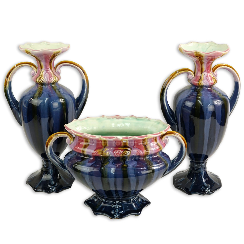 Three (3) Majolica Style Glazed Vases.