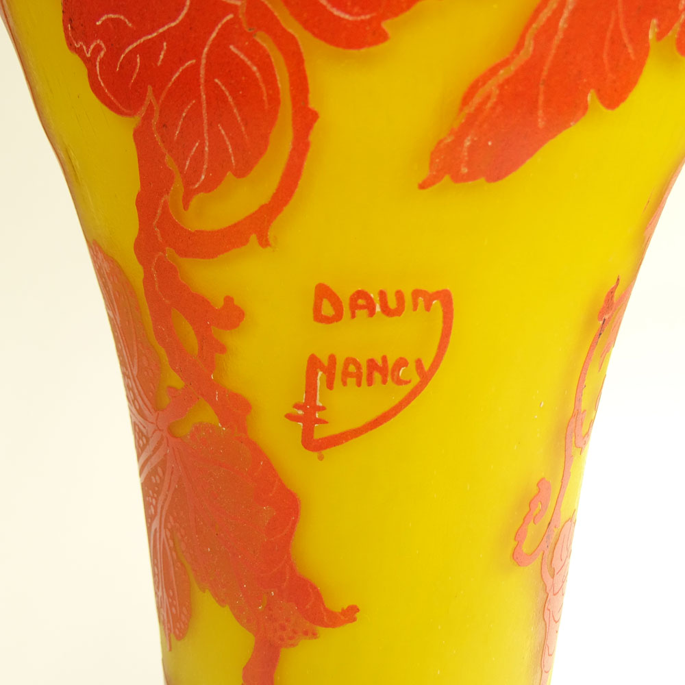 after: Daum Nancy France, Very Large Cameo Glass Vase. Fruit and foliate motif. 