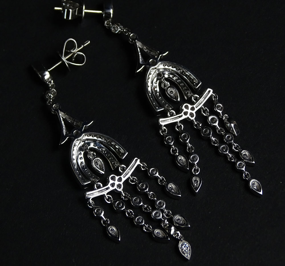 Delicate Approx. 3.0 Carat Round Brilliant Cut Diamond and 18 Karat White Gold Chandelier Earrings.