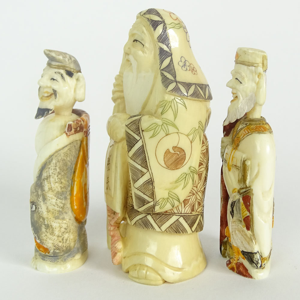 Lot of Three (3) Vintage Carved Ivory Snuff Bottles and Figurine.