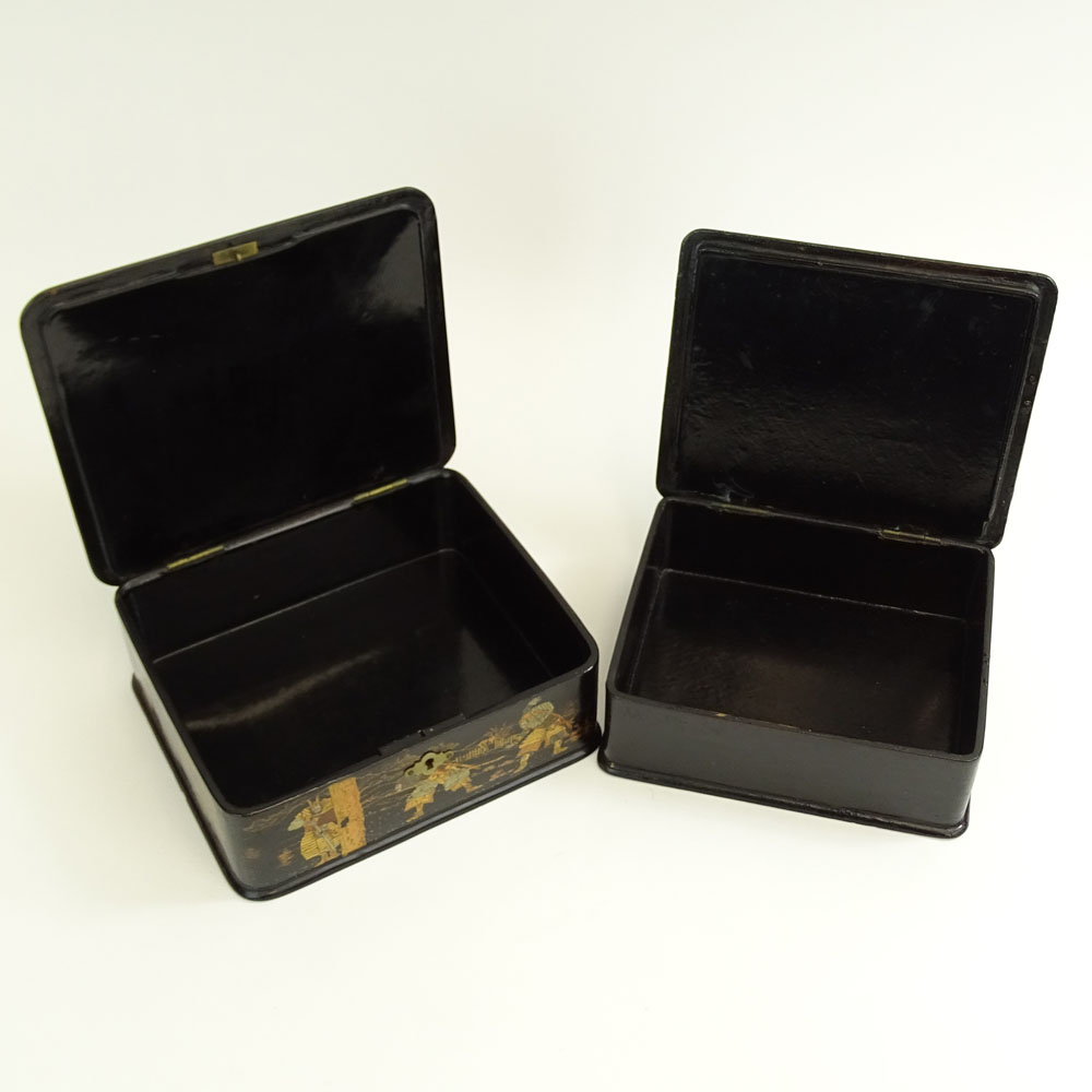 Two (2) Antique Japanese Lacquered Boxes. Nicely painted figural motif.