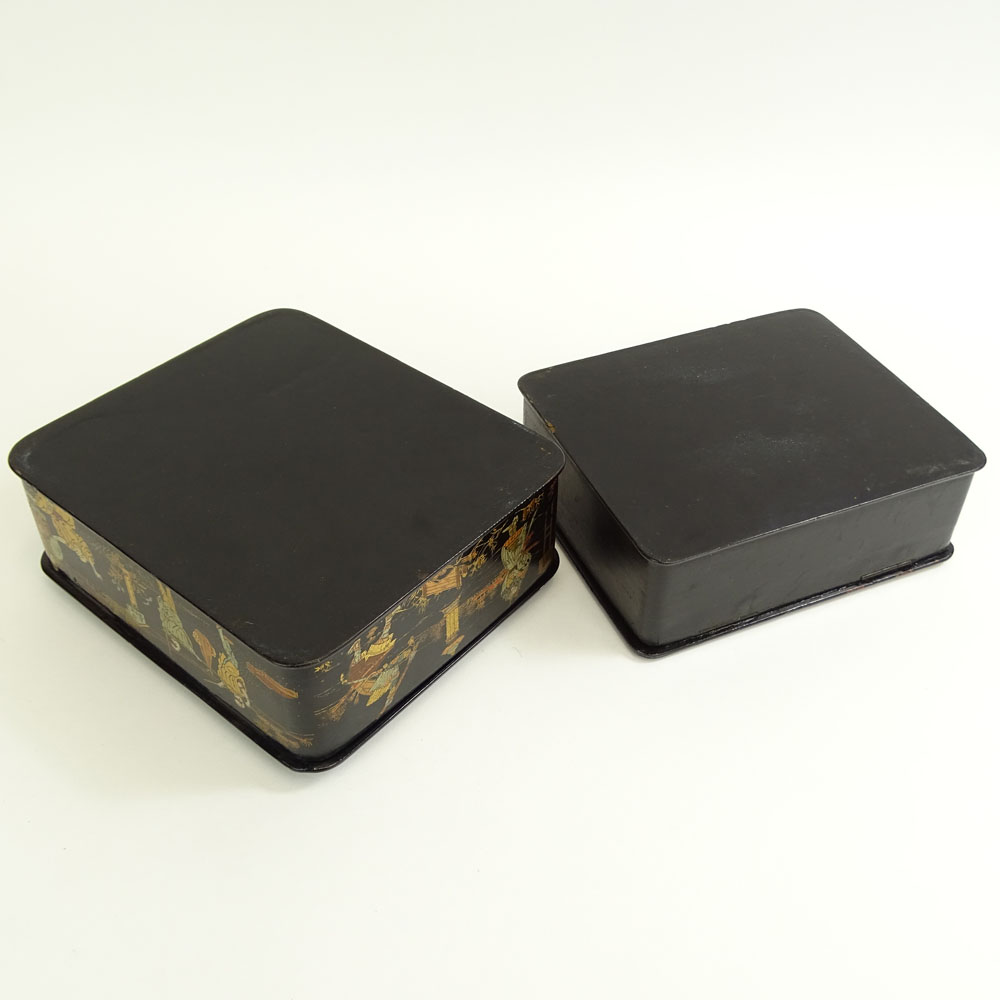Two (2) Antique Japanese Lacquered Boxes. Nicely painted figural motif.
