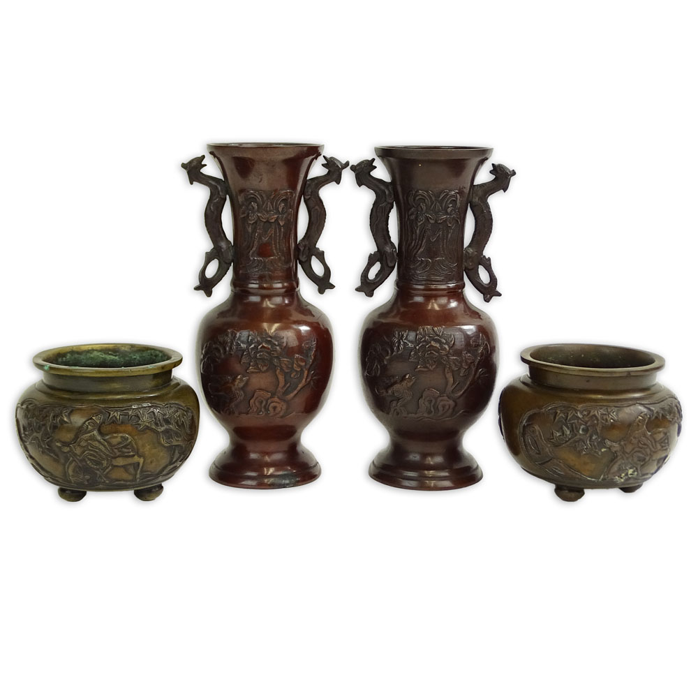 Two Pair Japanese Bronze Vases.