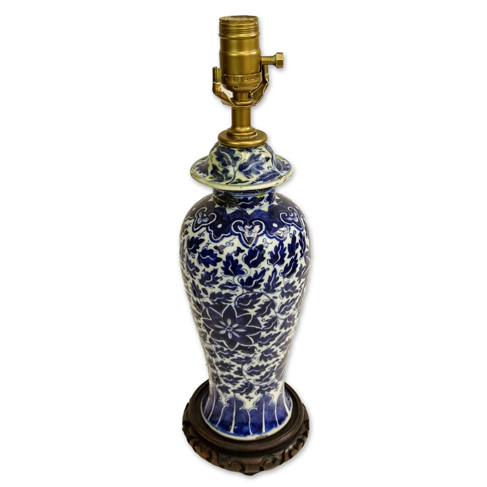 Antique Chinese Blue and White Porcelain Vase Now As Lamp.